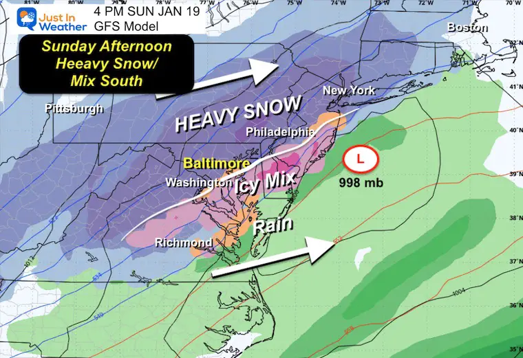 January 17 weather forecast snow forecast Sunday GFS afternoon