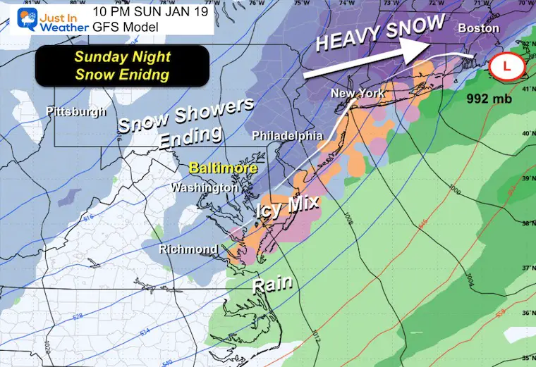 January 17 weather forecast snow forecast Sunday GFS night