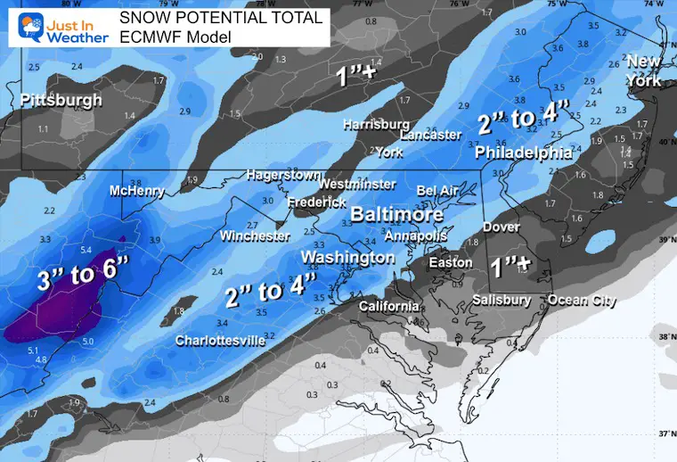 January 17 weather snow Sunday Total ECMWF