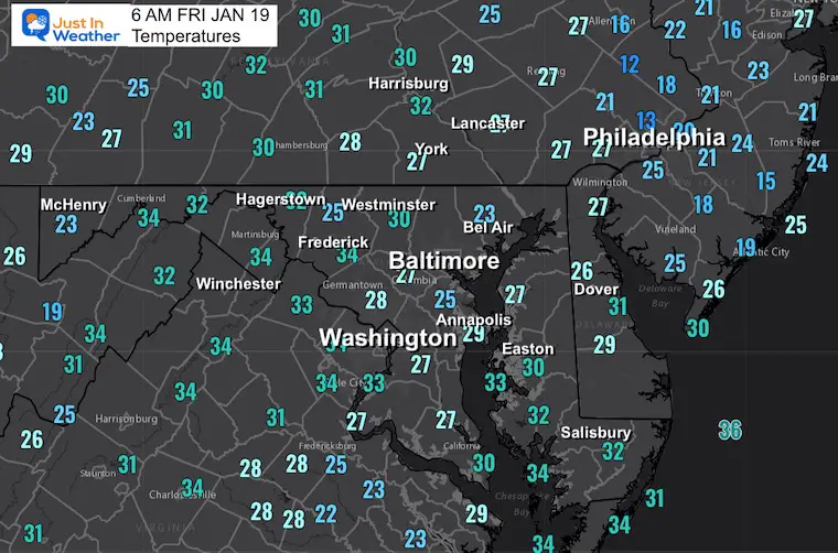 January 17 weather temperatures Friday morning