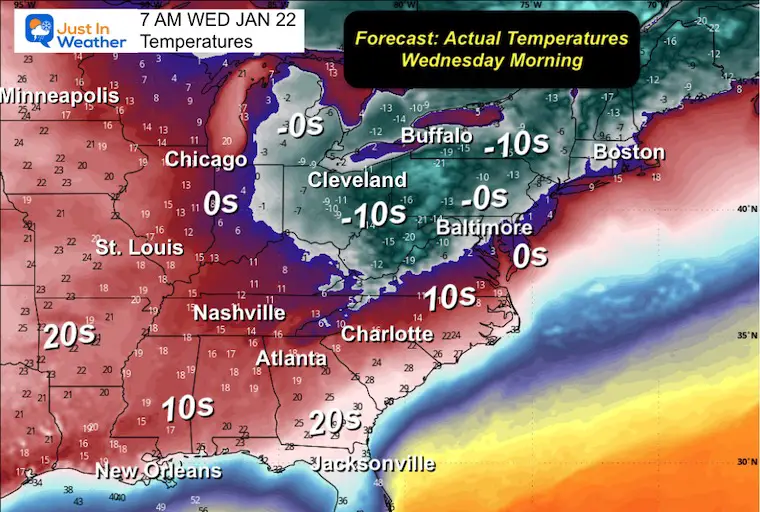 January 17 weather temperatures Polar Vortex Wednesday Eastern US