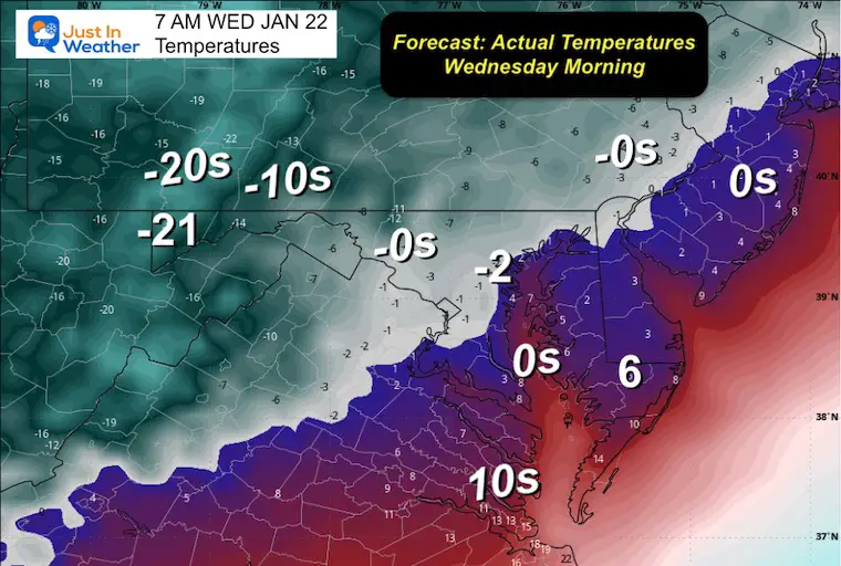 January 17 weather temperatures Polar Vortex Wednesday morning