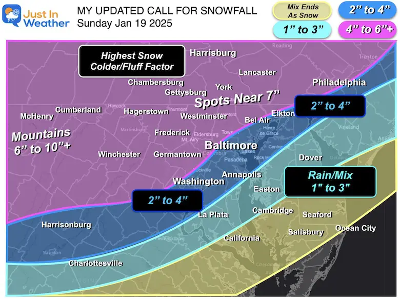 January 18 weather my call for snowfall Sunday updated