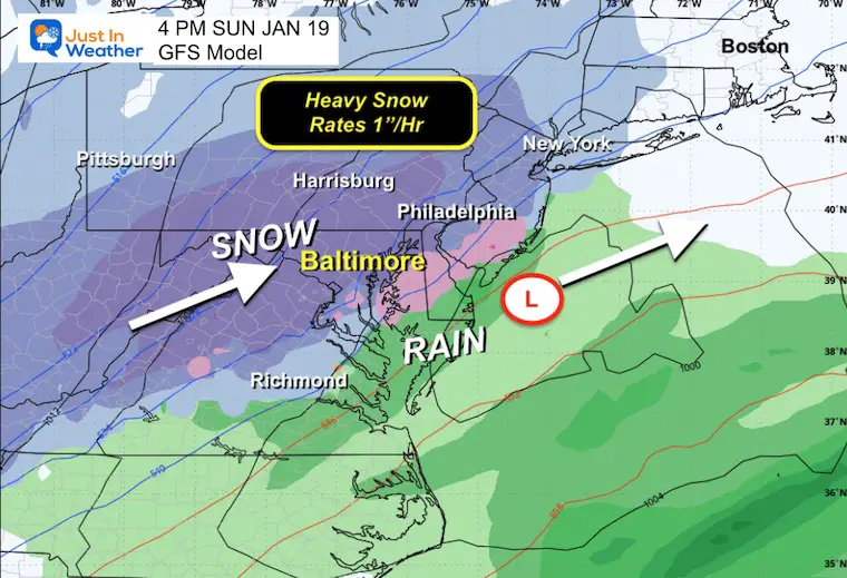 January 18 weather snow storm Sunday 4 PM