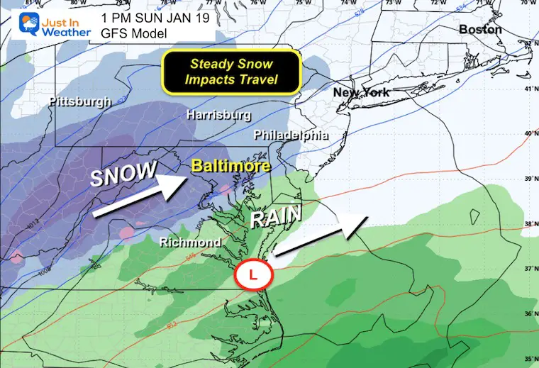 January 18 weather snow storm Sunday afternoon