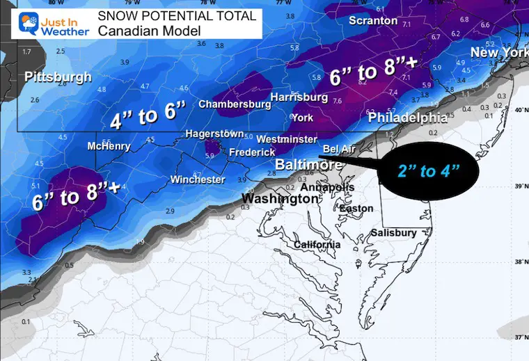 January 18 weather snow total Sunday Canadian