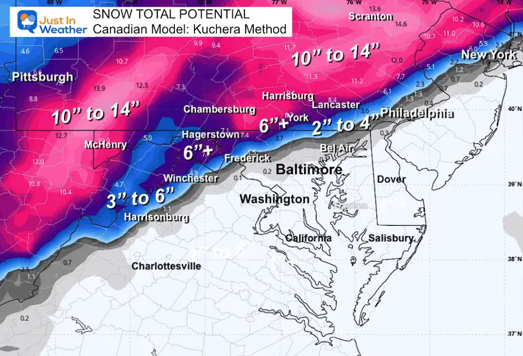 January 18 weather snow total Sunday Canadian