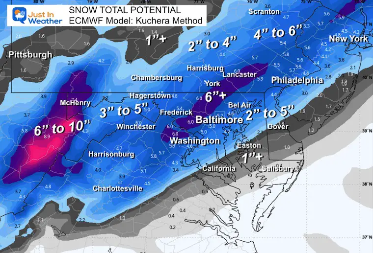 January 18 weather snow total Sunday ECMWF