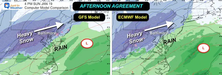 January 19 weather snow models Sunday Afternoon