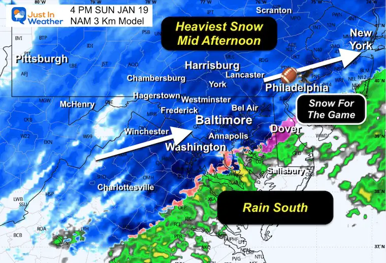 January 19 weather snow radar forecast Sunday afternoon