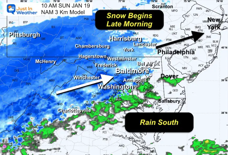 January 19 weather snow radar forecast Sunday morning