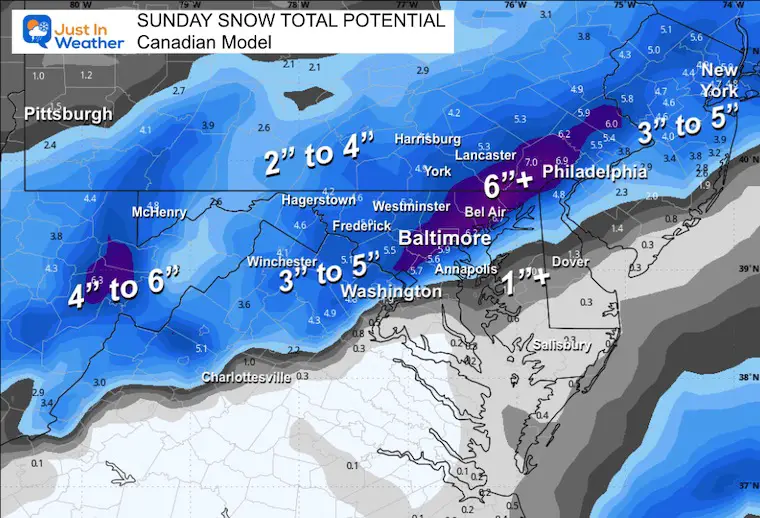 January 19 weather snow total Sunday Canadian