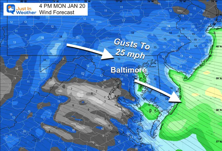 January 19 weather wind forecast Monday afternoon