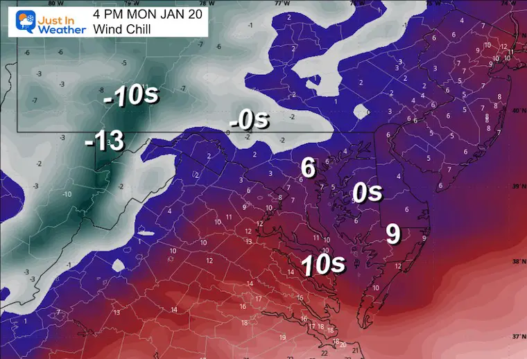 January 19 weather wind chill Monday afternoon