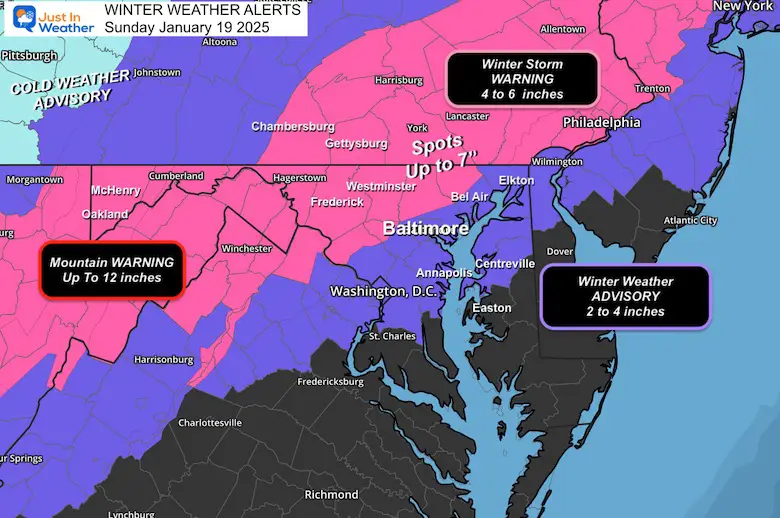 January 19 weather Winter Storm Warning and Advisory For Snow