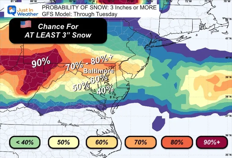 January 2 weather snow forecast Monday odds GFS