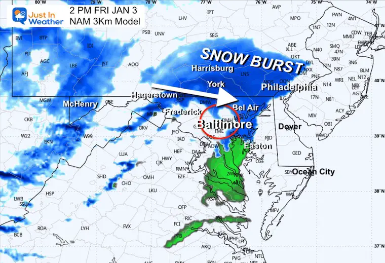 January 2 weather forecast snow Friday 2 PM