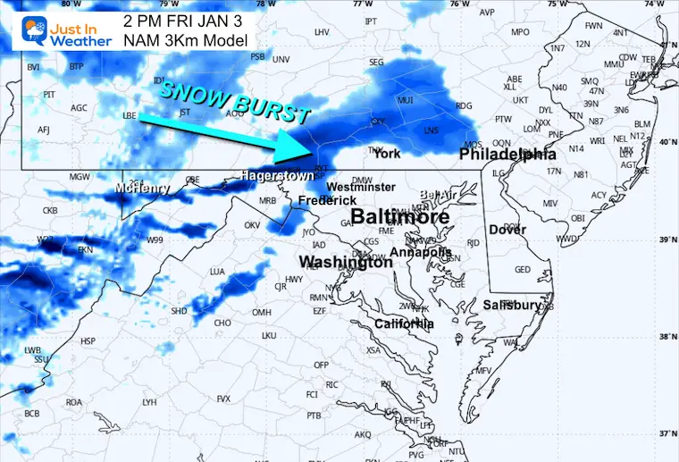 January 2 weather snow forecast Friday 2 PM