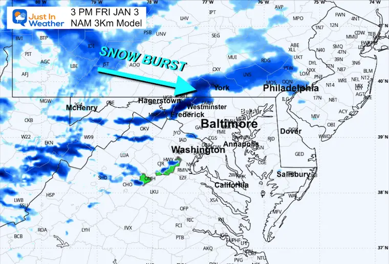 January 2 weather snow forecast Friday 3 PM