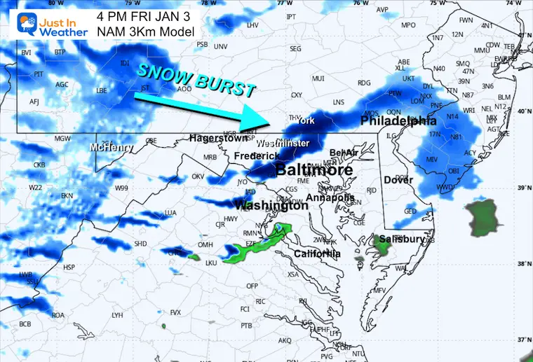 January 2 weather snow forecast Friday 4 PM