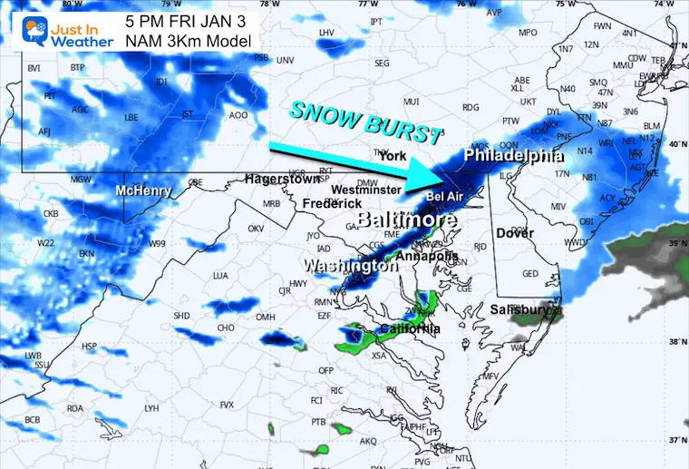 January 2 weather snow forecast Friday 5 PM