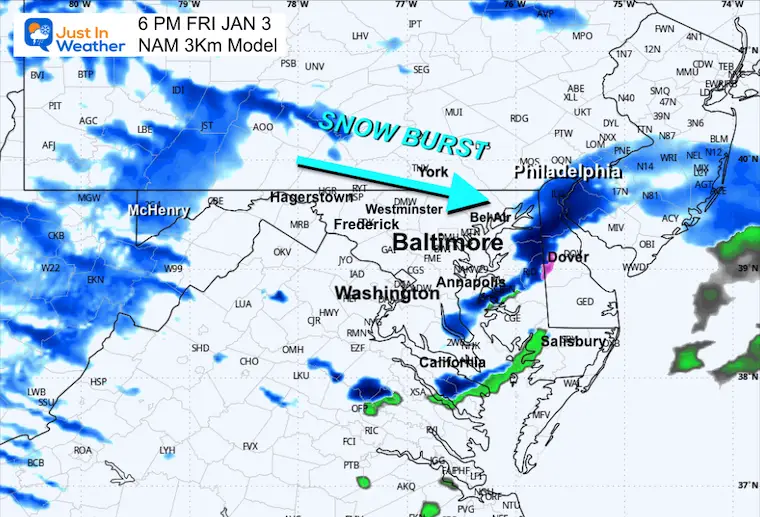 January 2 weather snow forecast Friday 6 PM