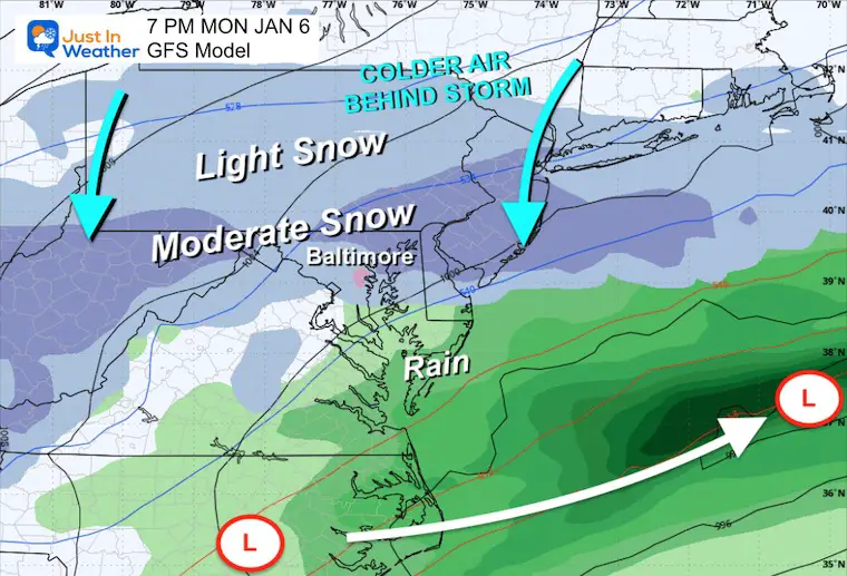 January 2 weather snow ice storm Monday evening GFS