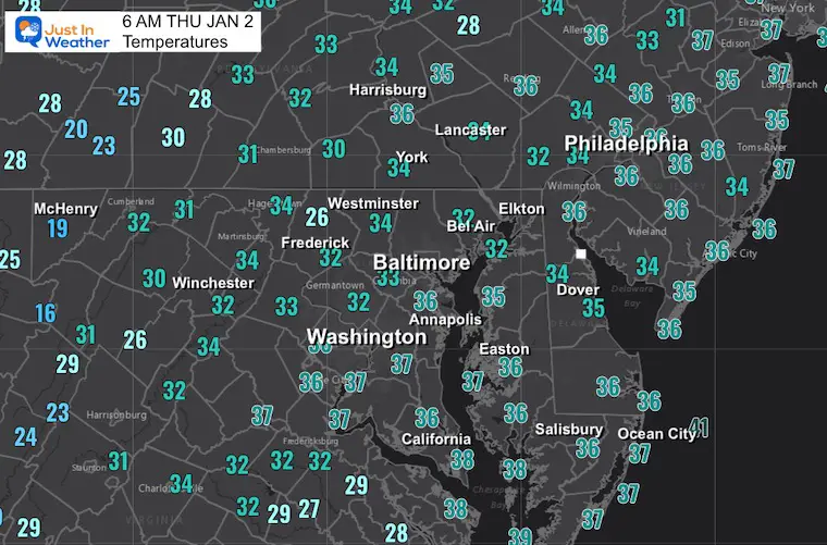 January 2 weather temperatures Thursday morning