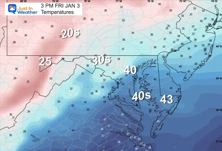 January 2 weather temperatures Friday afternoon