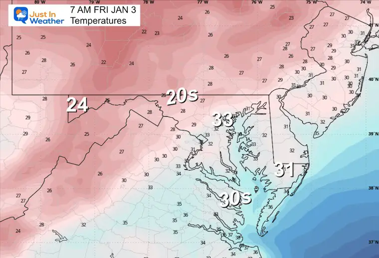 January 2 weather temperatures Friday morning