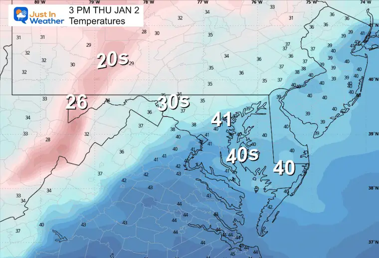 January 2 weather temperatures Thursday afternoon