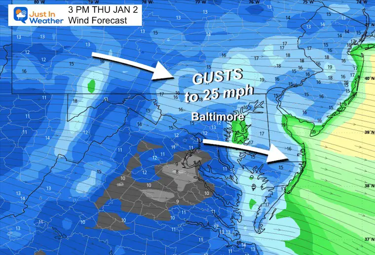 January 2 weather wind forecast Thursday afternoon