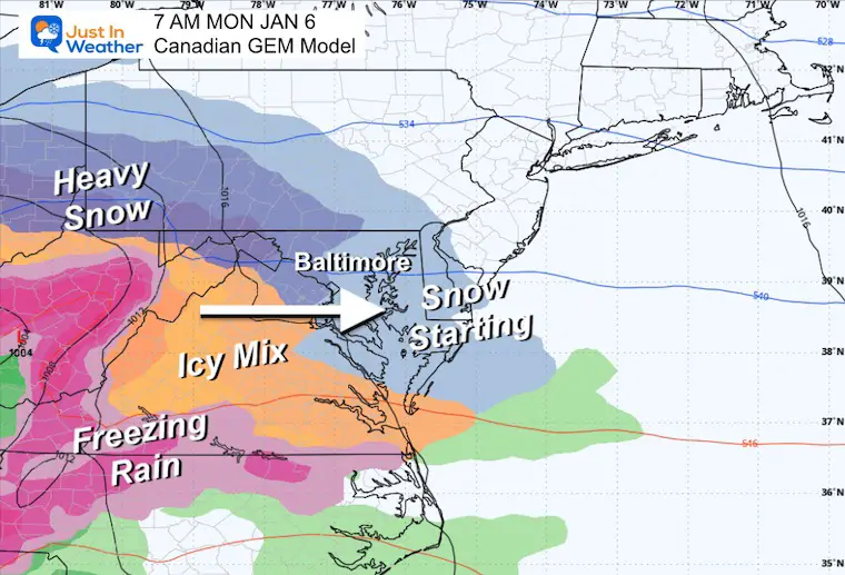 January 2 weather snow forecast Monday morning Canadian