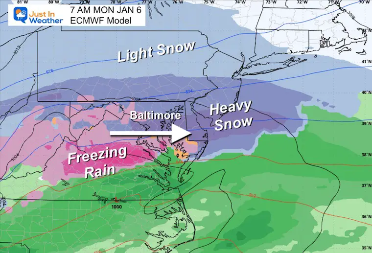 January 2 weather snow forecast Monday morning