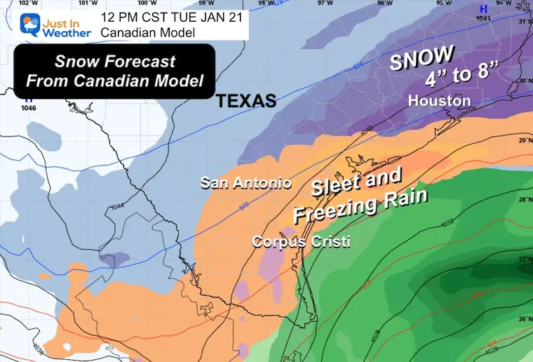 January 20 snow freezing rain Texas