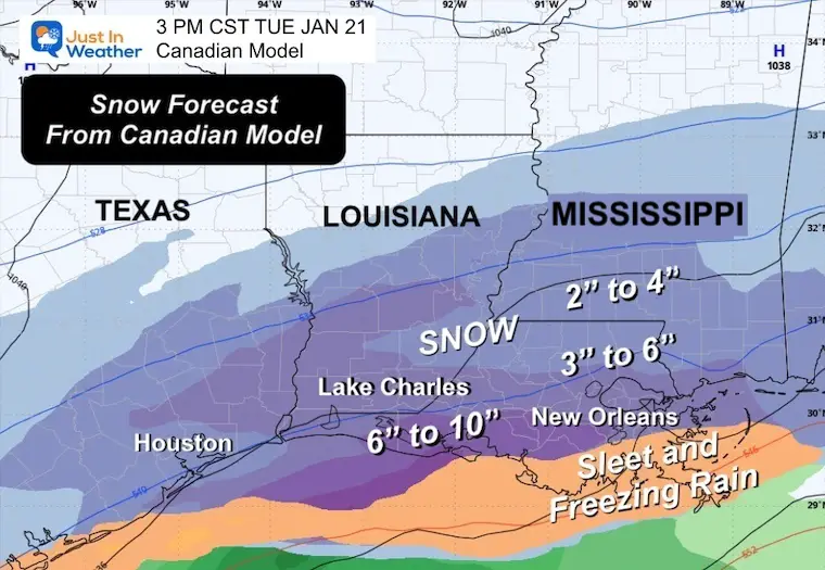 January 20 snow freezing rain Louisiana