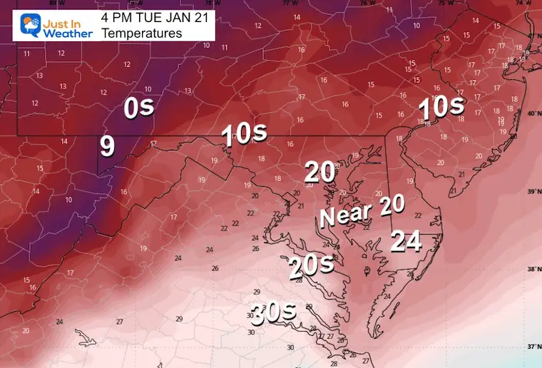 January 20 weather temperatures Tuesday Afternoon