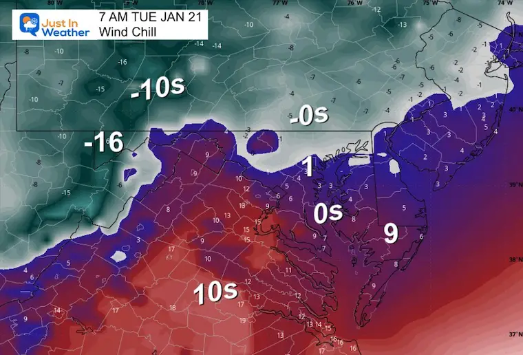 January 20 weather wind chill Tuesday Morning