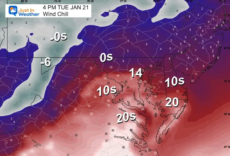 January 20 weather wind chill Tuesday Afternoon