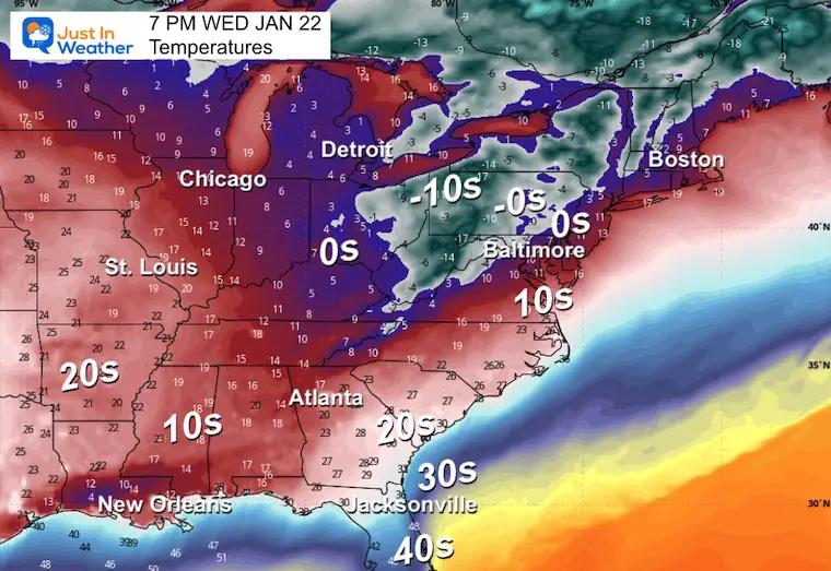 January 20 weather temperatures Wednesday morning