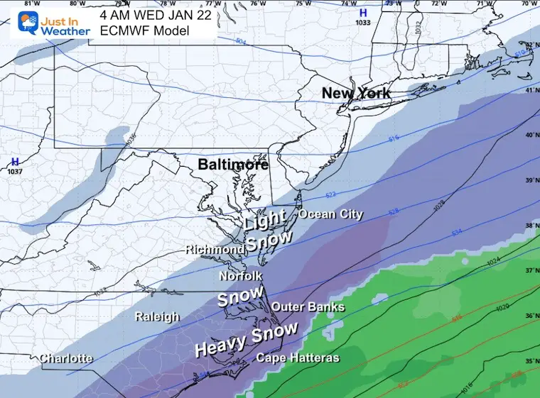 January 21 weather snow Wednesday morning