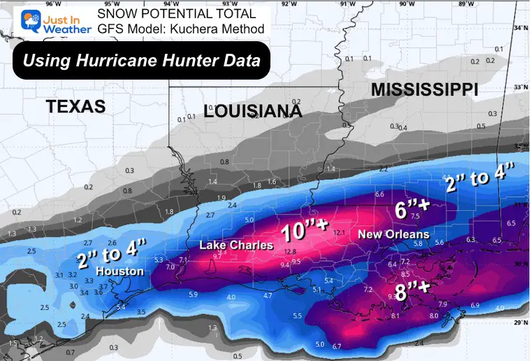 January 21 weather snow total New Orleans Louisiana