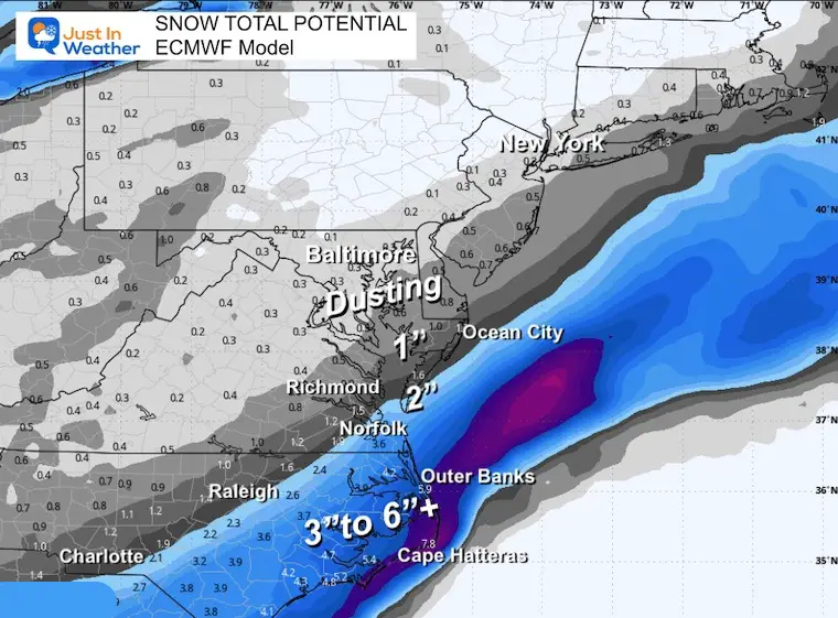 January 21 weather snow total forecast Tuesday night