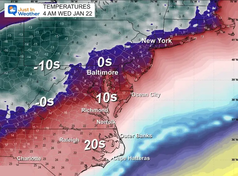 January 21 weather temperatures snow storm