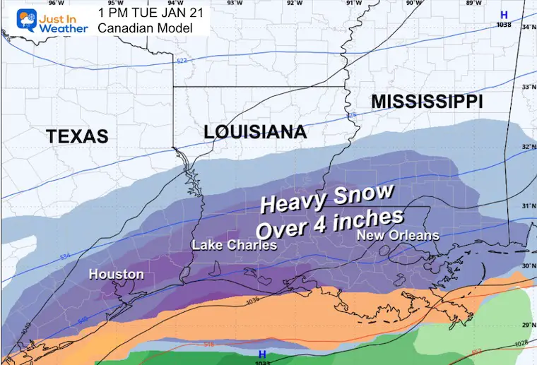 January 21 weather snow New Orleans Louisiana