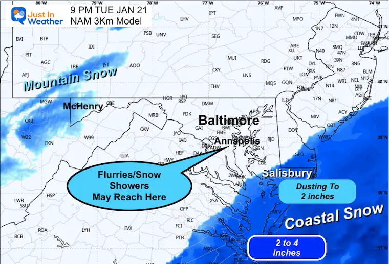 January 21 weather snow Tonight