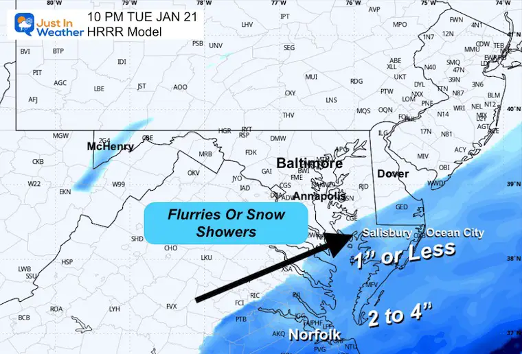 January 21 weather snow forecast Maryland HRRR