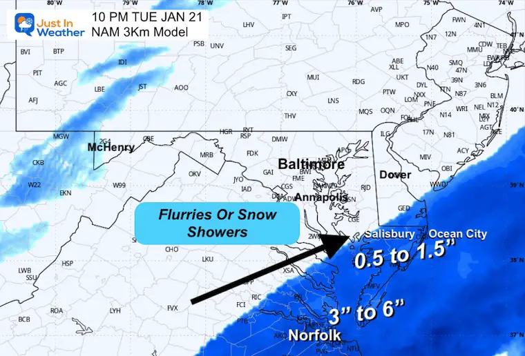 January 21 weather snow forecast Maryland NAM