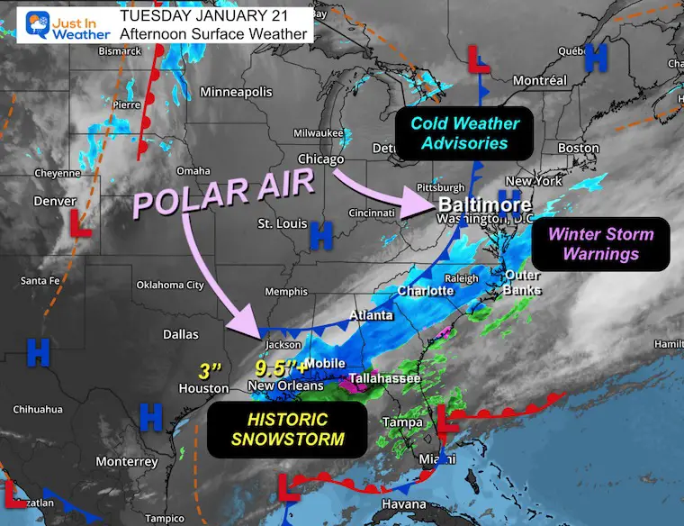 January 21 souther snow storm Tuesday afternoon