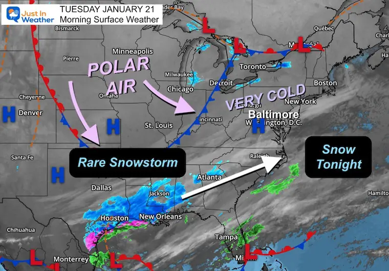 January 21 weather southern snowstorm Monday morning